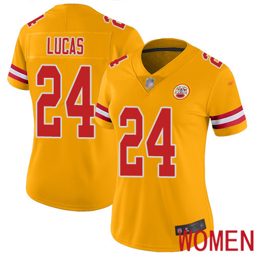 Women Kansas City Chiefs #24 Lucas Jordan Limited Gold Inverted Legend Football Nike NFL Jersey